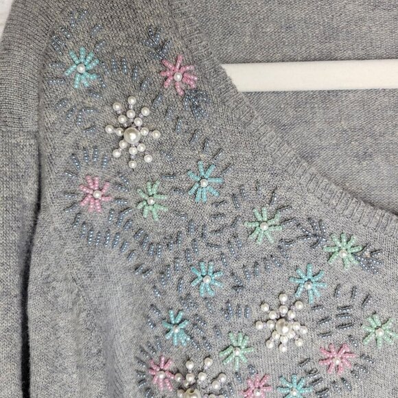 CJ Banks Women's Size 2X Cardigan Sweater Beaded Button Front Gray - Picture 4 of 5